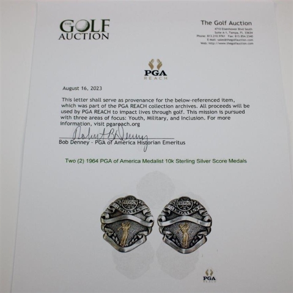 Two (2) 1964 PGA of America Medalist 10k Sterling Silver Score Medals