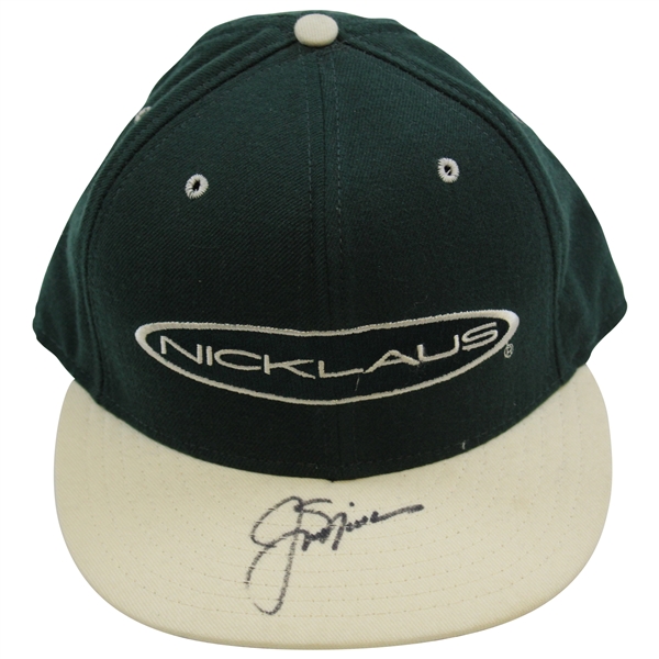 Jack Nicklaus Signed 'NICKLAUS' Dk Green/Khaki Air Bear Fitted Hat 7 1/4 PSA #AH07167