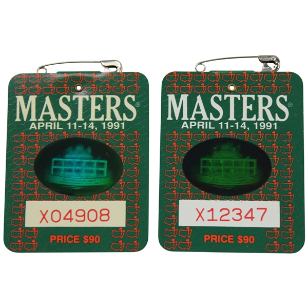 Two (2) 1991 Masters Tournament SERIES Badges #X04908, #X12347 - Ian Woosnam Winner