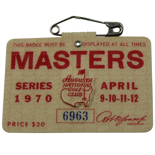 1970 Masters Tournament SERIES Badge #6963 - Billy Casper Winner