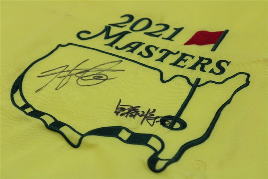 Hideki Matsuyama & Caddy Shota Hayafuji Signed 2021 Masters Embroidered Flag JSA ALOA