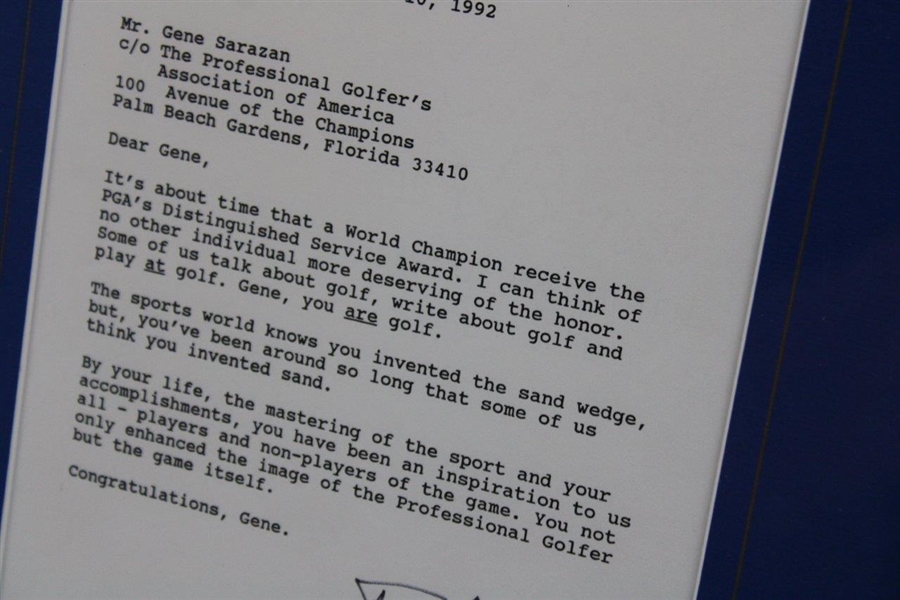Bob Hope Signed Letter To Gene Sarazen About Receiving The Pga Distinguished Service Award - Sarazen Collection JSA ALOA
