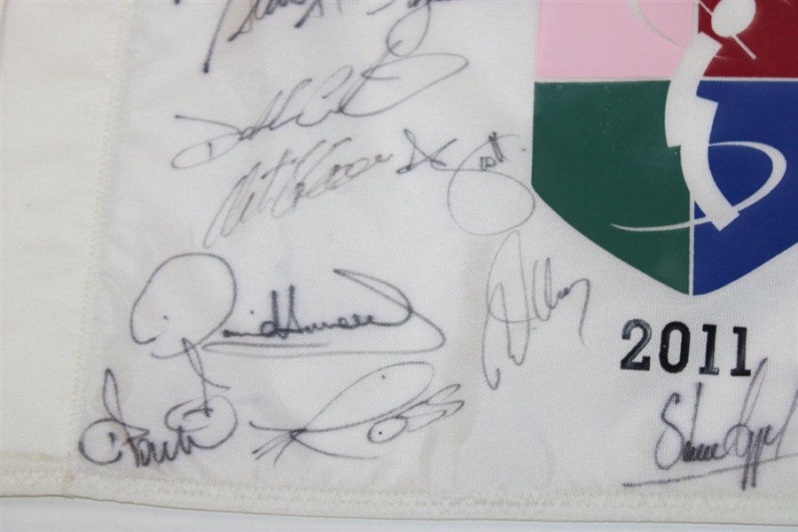 Tiger Woods, Scott, Els, Rose & others Signed 2011 Tavistock Cup White Flag JSA ALOA