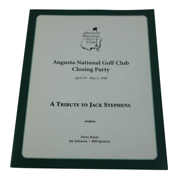 1999 Augusta National Golf Club Closing Party Dinner Menu - A Tribute to Jack Stephens