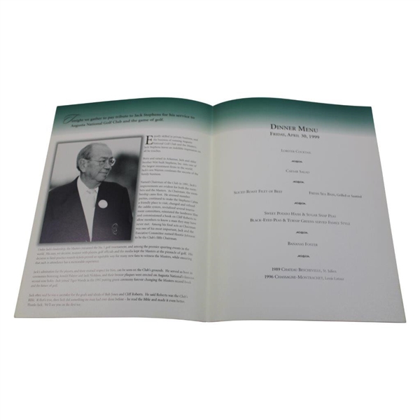 1999 Augusta National Golf Club Closing Party Dinner Menu - A Tribute to Jack Stephens