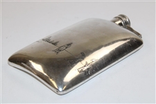 Golf Scene Silver Flask - Vintage