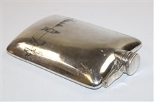 Golf Scene Silver Flask - Vintage