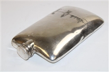 Golf Scene Silver Flask - Vintage