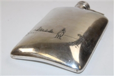 Golf Scene Silver Flask - Vintage