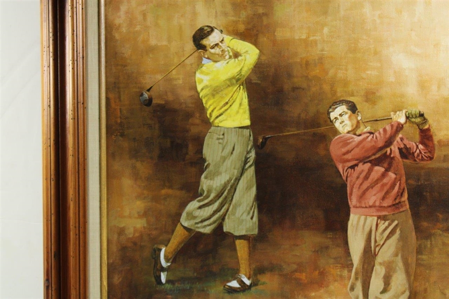 Original 1980 World Golf HoF Lawson Little & Henry Cotton Dom Lupo Painting Oil on Canvas - Framed 