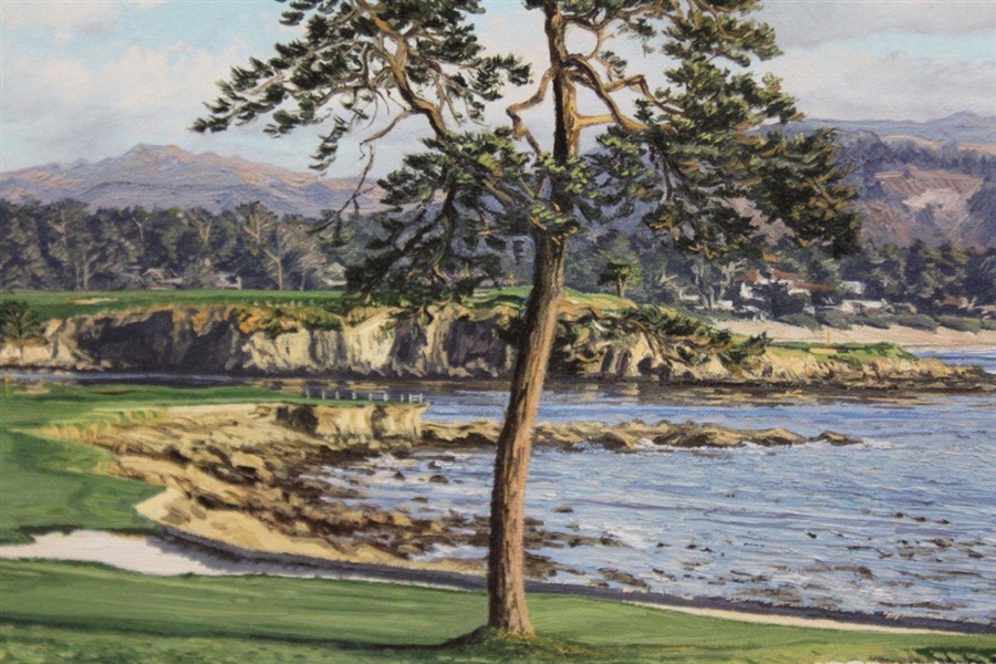 1999 The 18th Hole At Pebble Beach Framed Poster Signed By Artist Linda Hartough
