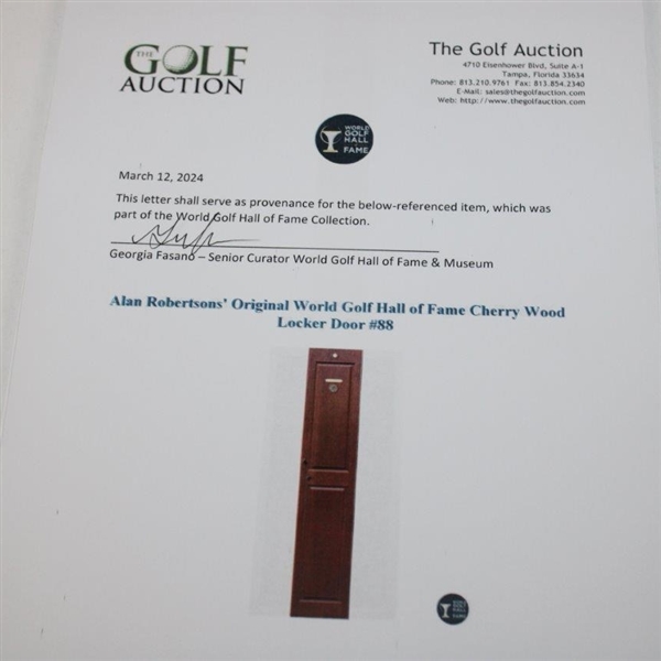 Allan Robertson's Original World Golf Hall of Fame Cherry Wood Locker Door #88