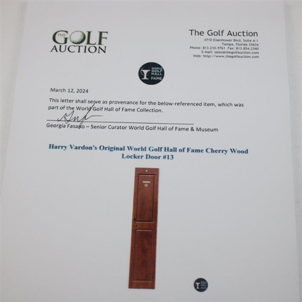 Harry Vardon's Original World Golf Hall of Fame Cherry Wood Locker Door #13