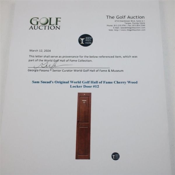 Sam Snead's Original World Golf Hall of Fame Cherry Wood Locker Door #12