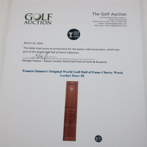 Francis Ouimet's Original World Golf Hall of Fame Cherry Wood Locker Door #8