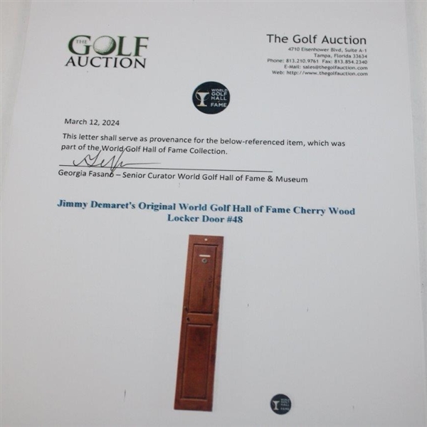 Jimmy Demaret's Original World Golf Hall of Fame Cherry Wood Locker Door #48
