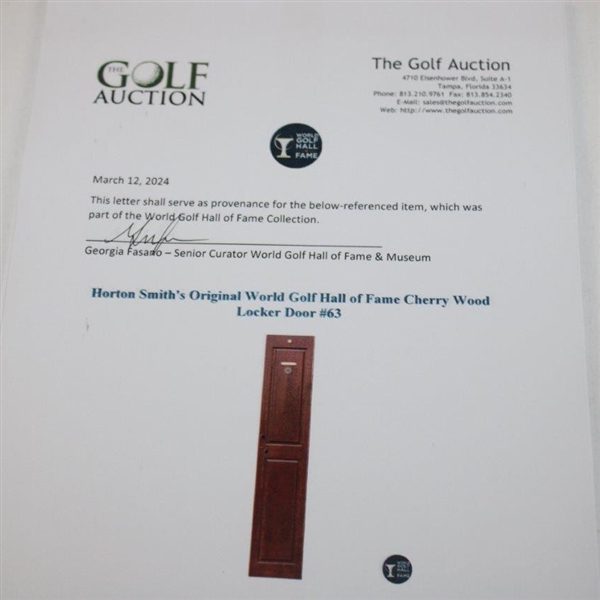 Horton Smith's Original World Golf Hall of Fame Cherry Wood Locker Door #63