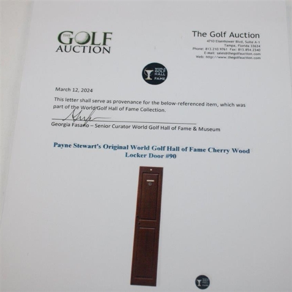 Payne Stewart's Original World Golf Hall of Fame Cherry Wood Locker Door #90