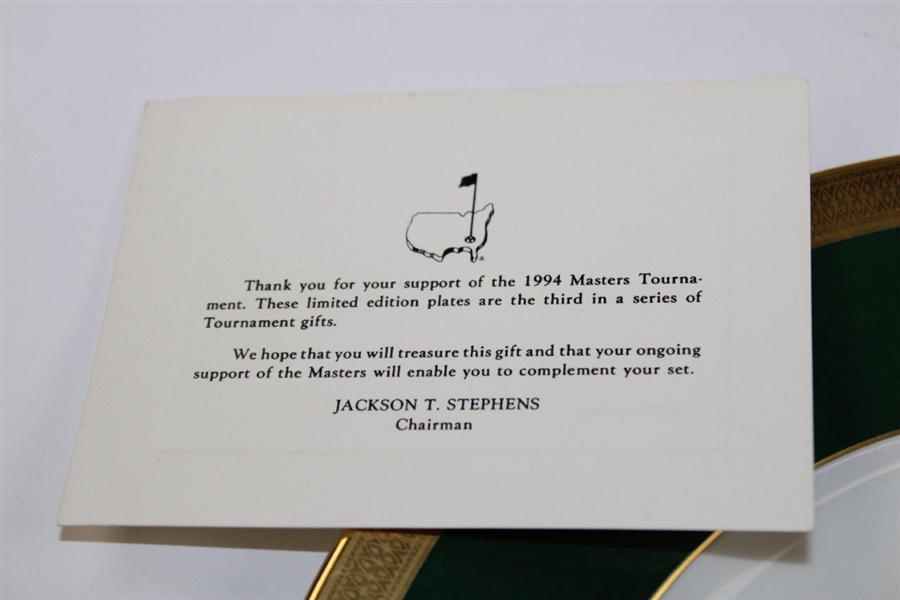 1994 Masters Tournament Lenox Commemorative Member Plate #6 with Card