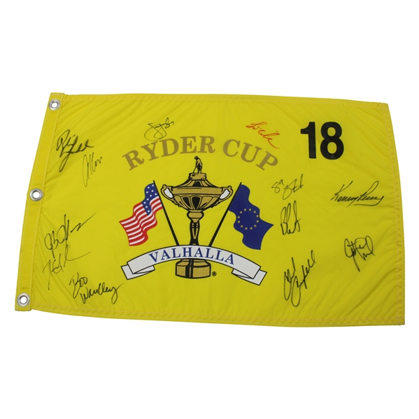 Mickelson And 11 Others Signed 2008 Ryder Cup at Valhalla Flag JSA ALOA