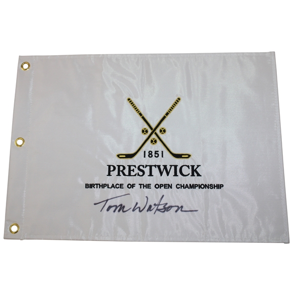 Tom Watson Signed Prestwick 1851 Birthplace Of The Open Championship” Flag JSA ALOA