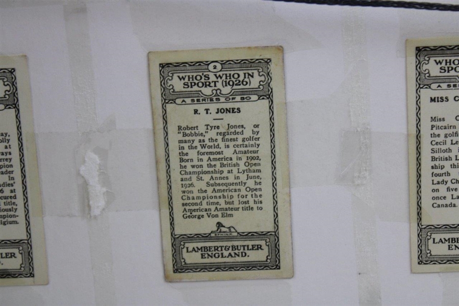 1926 Bobby Jones Lambert & Butler Rookie Card w/ Gourlay, Sweetser, Leitch & Boomer Display - Framed