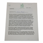 Clifford Roberts Signed 1966 Augusta National GC Confidential Letter For Warren Orlick JSA ALOA