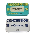 1997 Masters Concession Badge #105 & Photographer Badge #14 - Tiger Woods Win