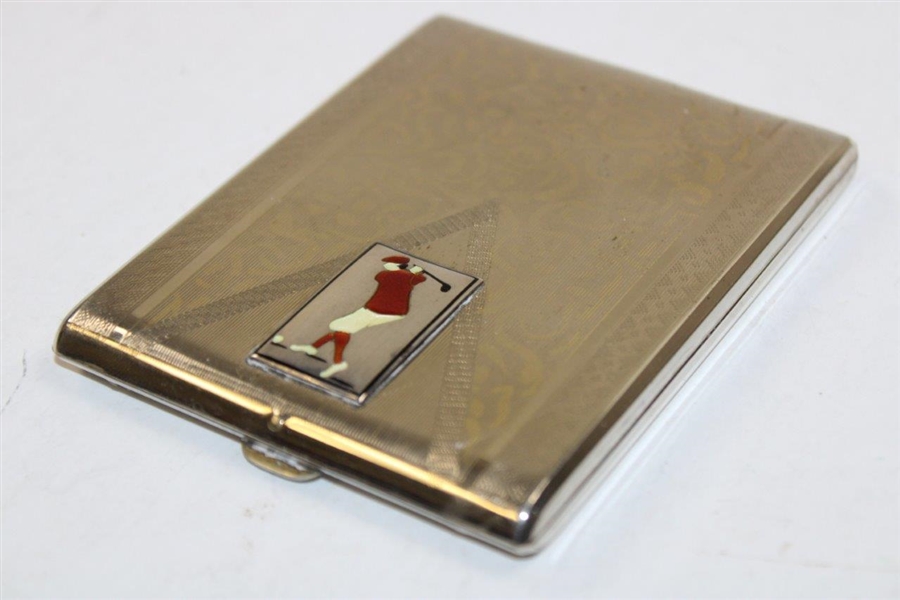1930's Silver Cigarette Case - Enameled Golfer Motif