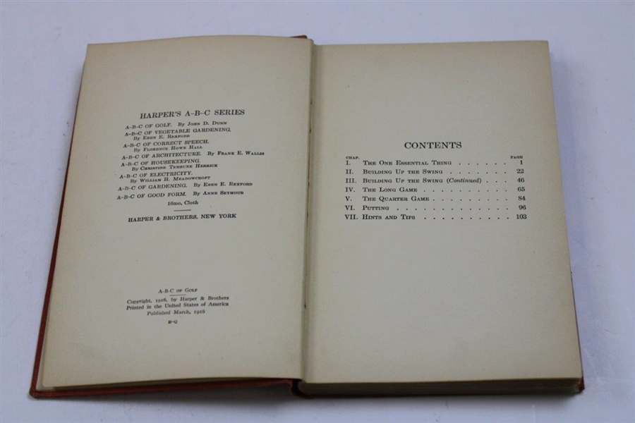 1916 1st. Ed  'A - B - C Of Golf' Book By John Duncan Dunn