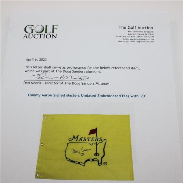 Tommy Aaron Signed Masters Undated Embroidered Flag with '73' JSA ALOA