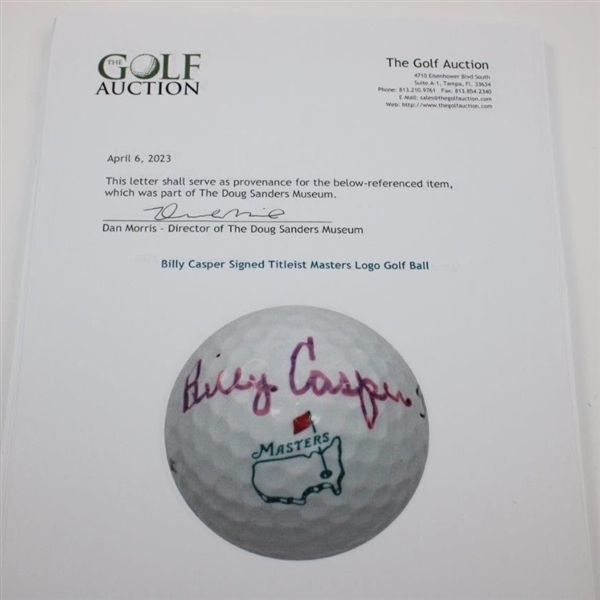 Billy Casper Signed Titleist Masters Logo Golf Ball JSA ALOA