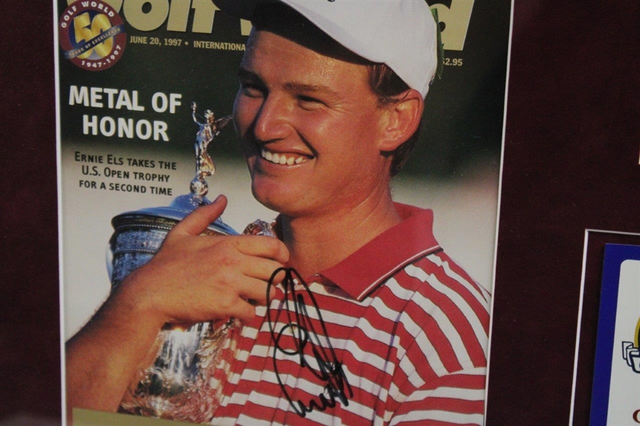 Ernie Els Signed 1997 Golf World Cover US Open Display w/Friday Ticket & Pin - Framed JSA ALOA