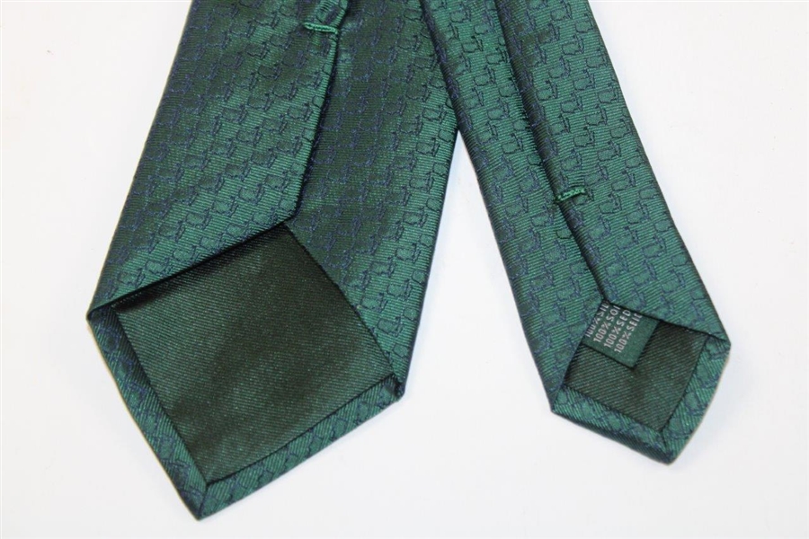 Masters Made in Italy Collection Dark Green Silk Tie with Navy Mini Logo Pattern
