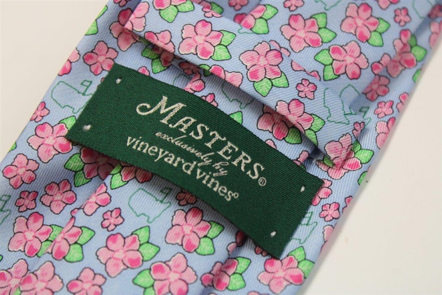 Masters Vineyard Vines Light Blue Silk Tie with Floral Logo Outline Pattern