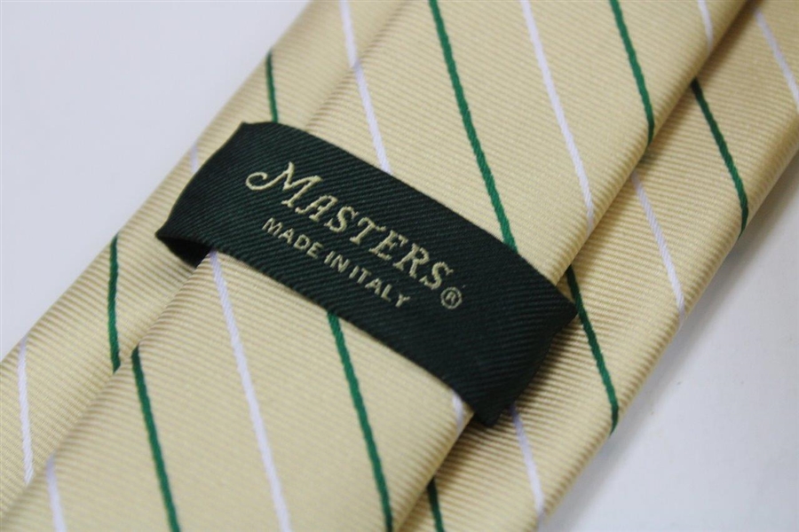 Masters Made in Italy Yellow Silk Necktie with Dark Green and White Thin Stripes
