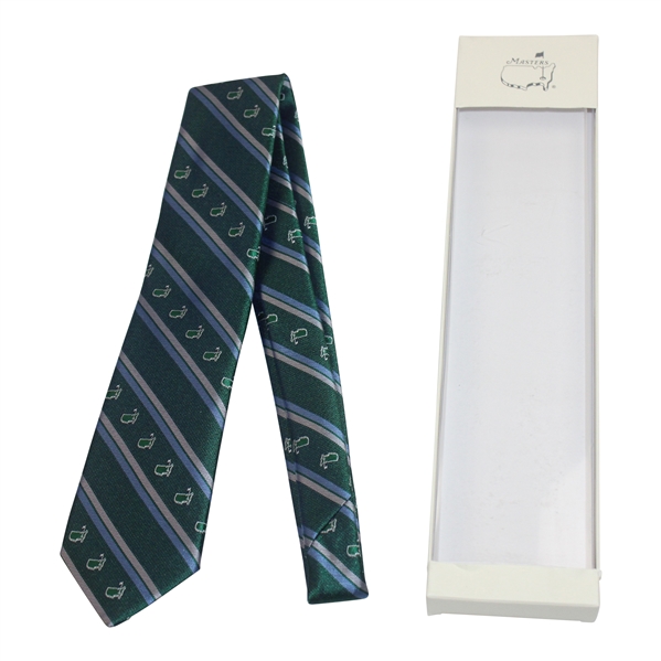 Masters Dark Green Silk Tie With Light Blue And Grey Stripes