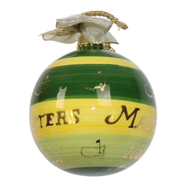 2024 Masters Hand Painted Green/Yellow Striped Ceramic Globe Ornament 