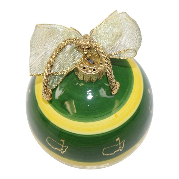 2024 Masters Hand Painted Green/Yellow Striped Ceramic Globe Ornament 