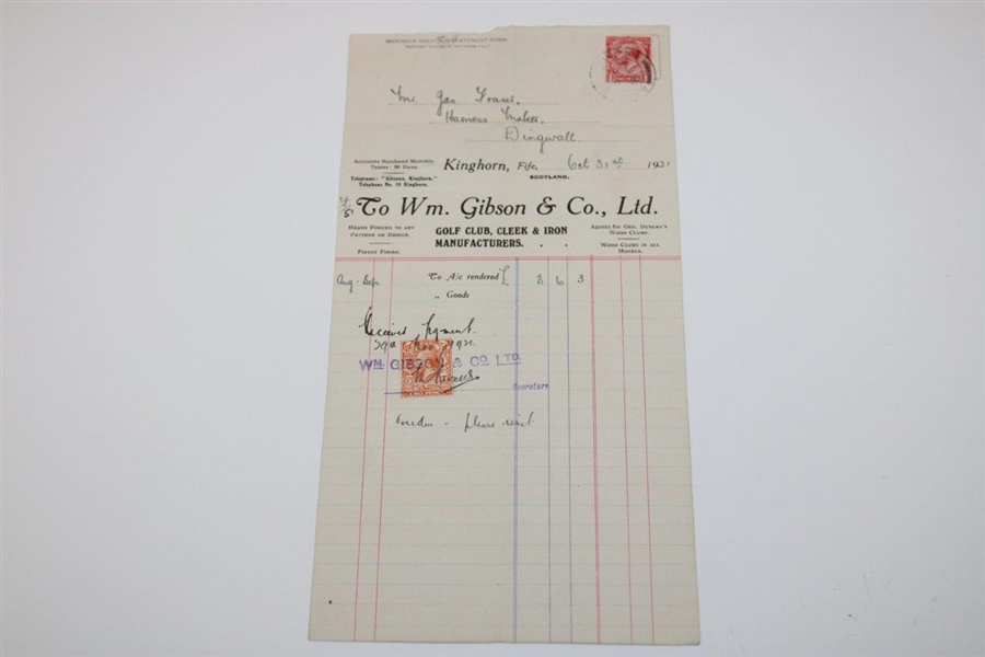 Five (5) Vintage Clubmaker Invoices & Statements Including Gourlay & Hunter