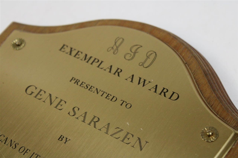 Gene Sarazen's Personal 1969 Americans of Italian Descent Exemplar Award Plaque