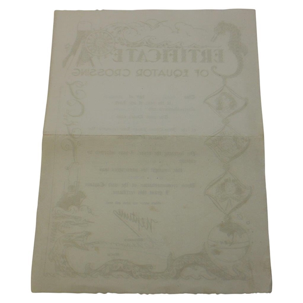 Gene Sarazen's 1937 Crossing Of The Equator Certificate Stamped 'Mr. G. Sarazen.'