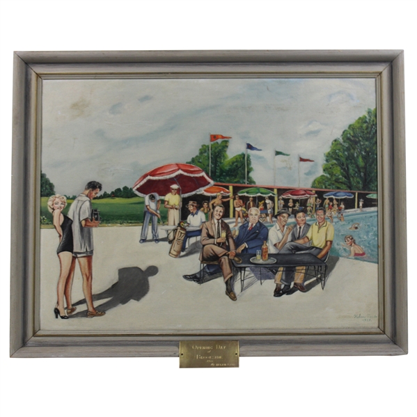 1955 Original Oil On Canvas Board Painting 'Opening Day At Brookside' by Artist Helen Taub