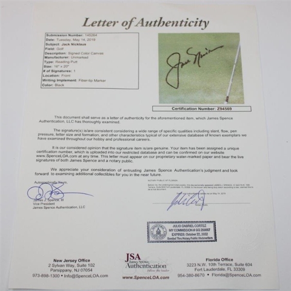 Jack Nicklaus Signed Lining Up for a Putt Large Canvas Print JSA #Z94569