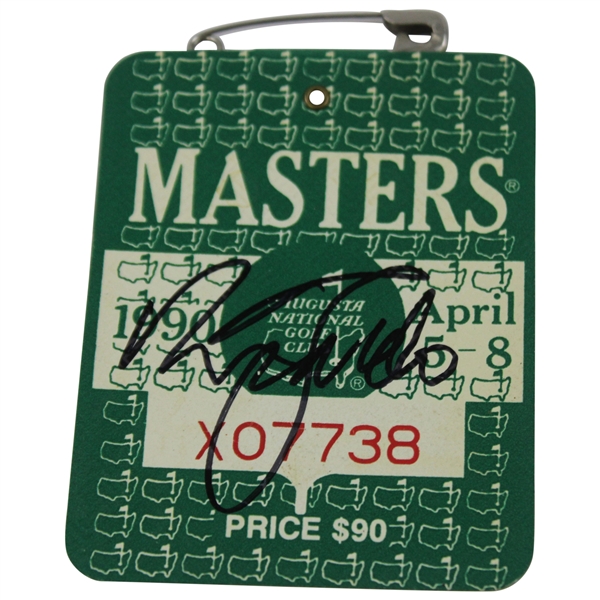 Nick Faldo Signed 1990 Masters Tournament SERIES Badge #X07738 JSA ALOA