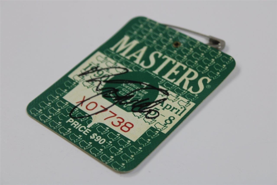 Nick Faldo Signed 1990 Masters Tournament SERIES Badge #X07738 JSA ALOA