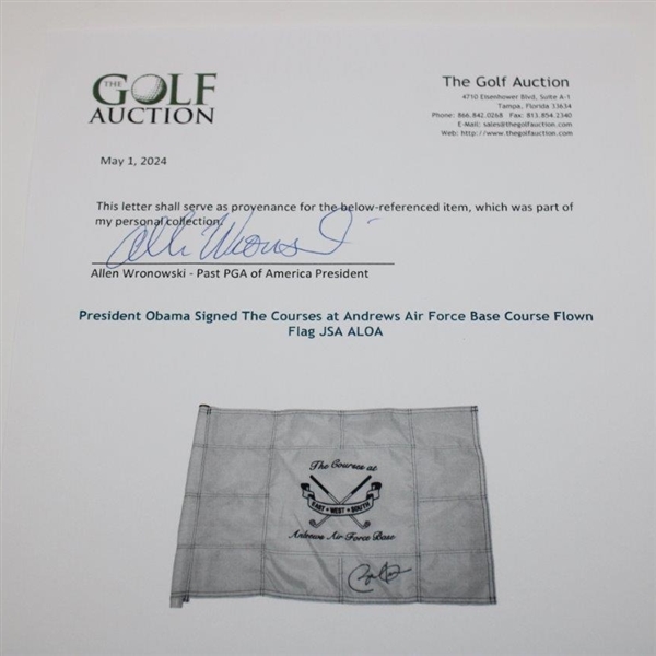 President Obama Signed The Courses at Andrews Air Force Base Course Flown Flag JSA ALOA