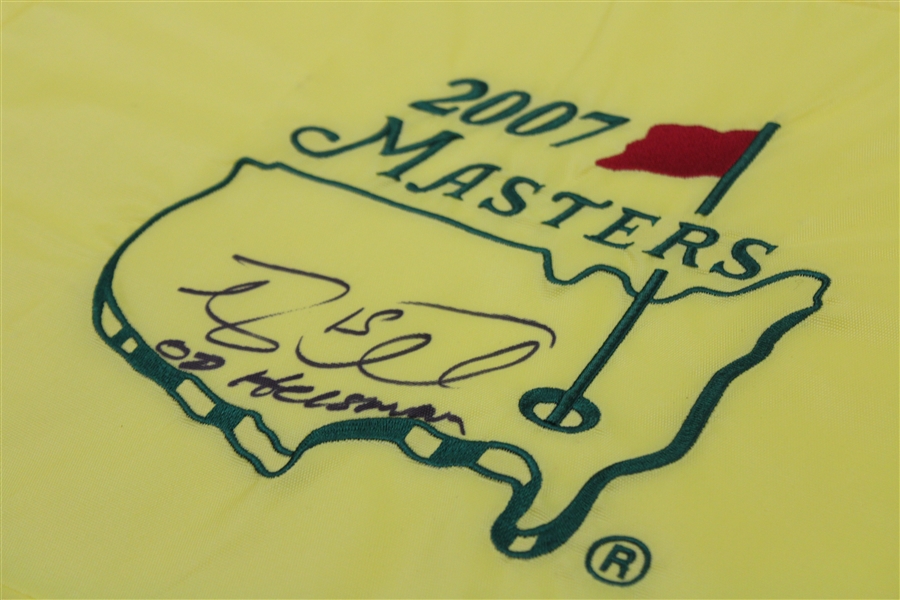 Tim Tebow Signed 2007 Masters Embroidered Flag w/ '07 Heisman' Inscription JSA ALOA