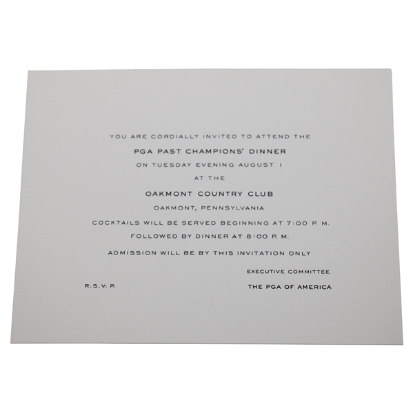 1978 PGA Champions Dinner at Oakmont Country Club Official Invitation