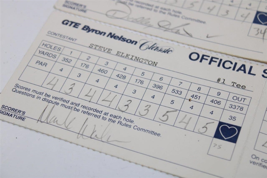 Crenshaw, Irwin, Love III & Seven Others Signed GTE Byron Nelson Classic Used Scorecards
